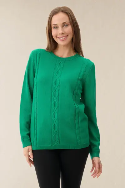 Woman in a Givoni green sweater.